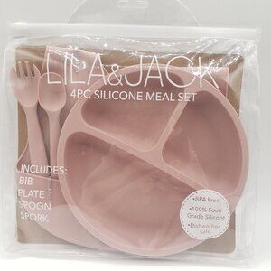 Lila & Jack 4 piece silicone meal set with bib, plate, spoon & spork NEW  /CC